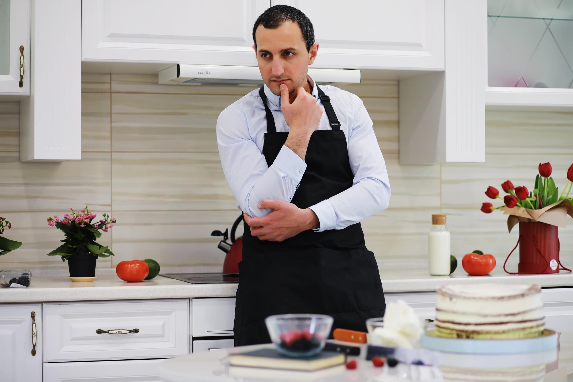 Contact representative in a clean kitchen
