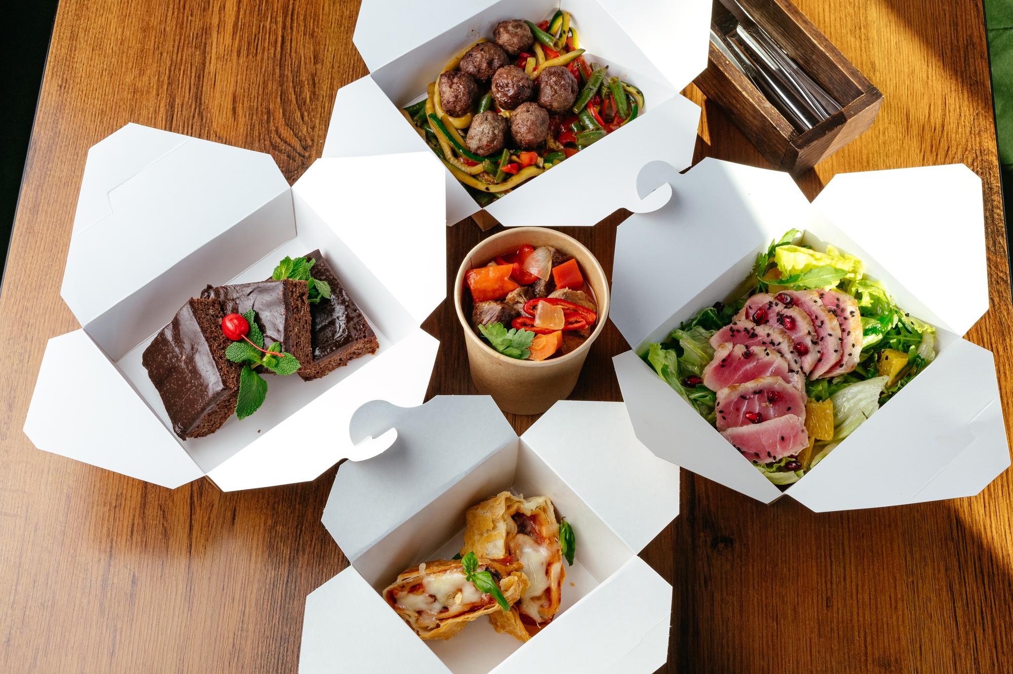 Assorted packaged meal boxes